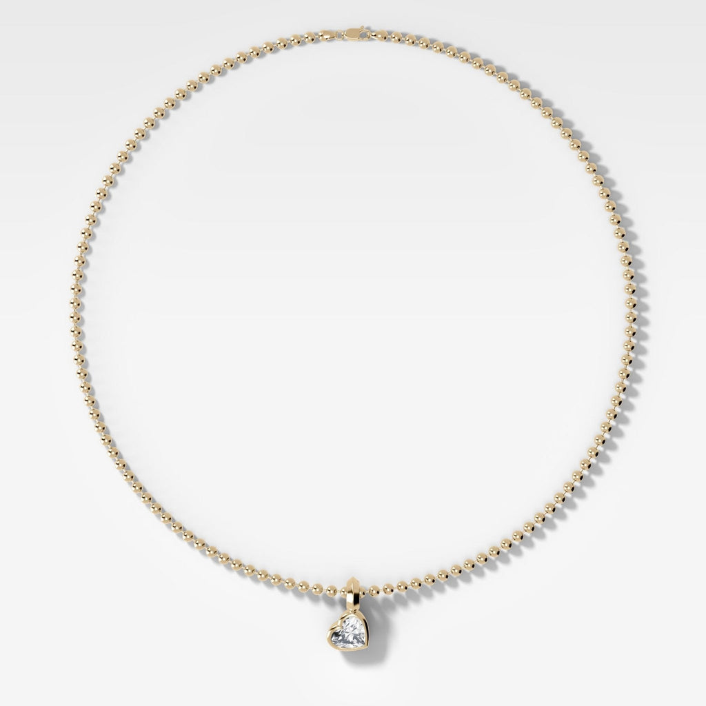 Double Bezel Heart Attachable Diamond Pendant With Beaded Chain (3mm)