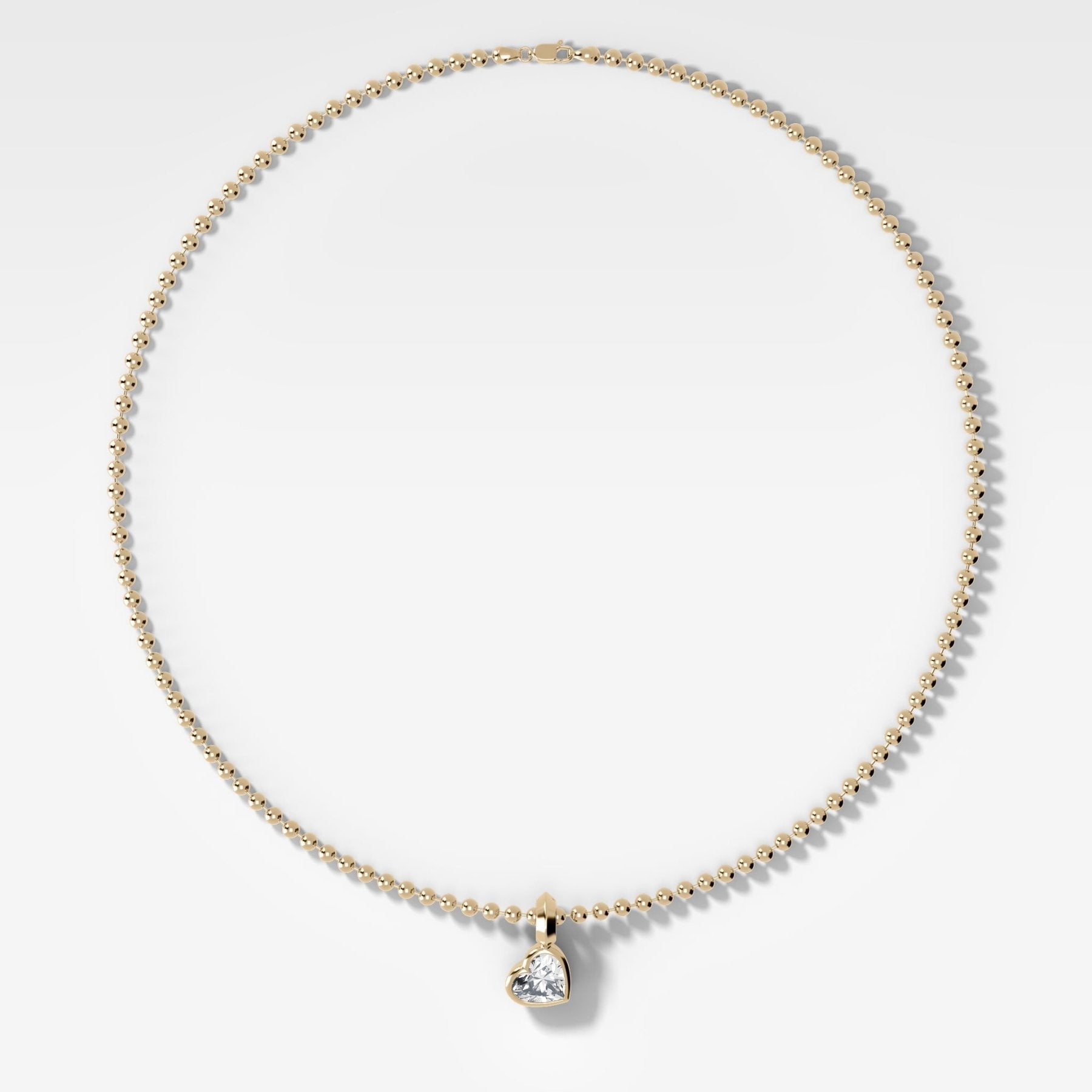 Double Bezel Heart Attachable Diamond Pendant With Beaded Chain (3mm)