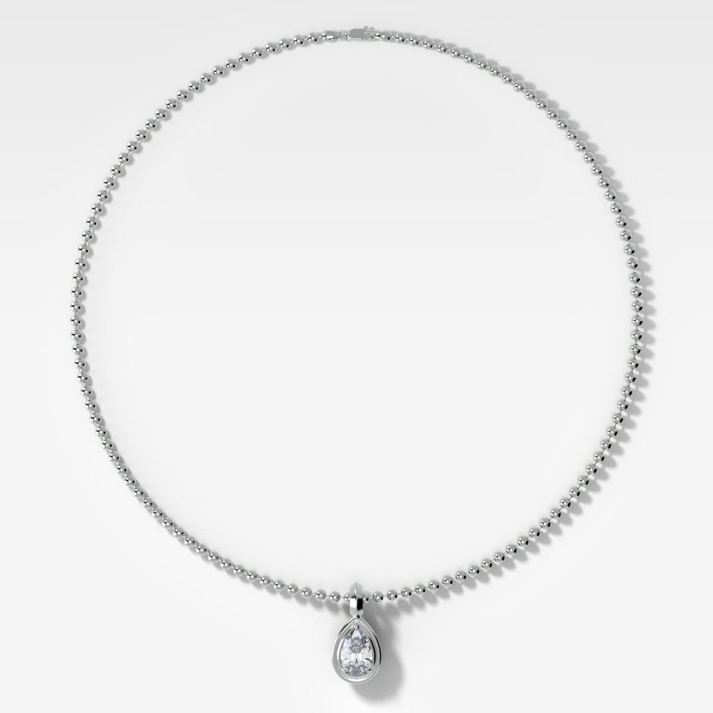 Double Bezel Pear Attachable Diamond Pendant With Beaded Chain (3mm)