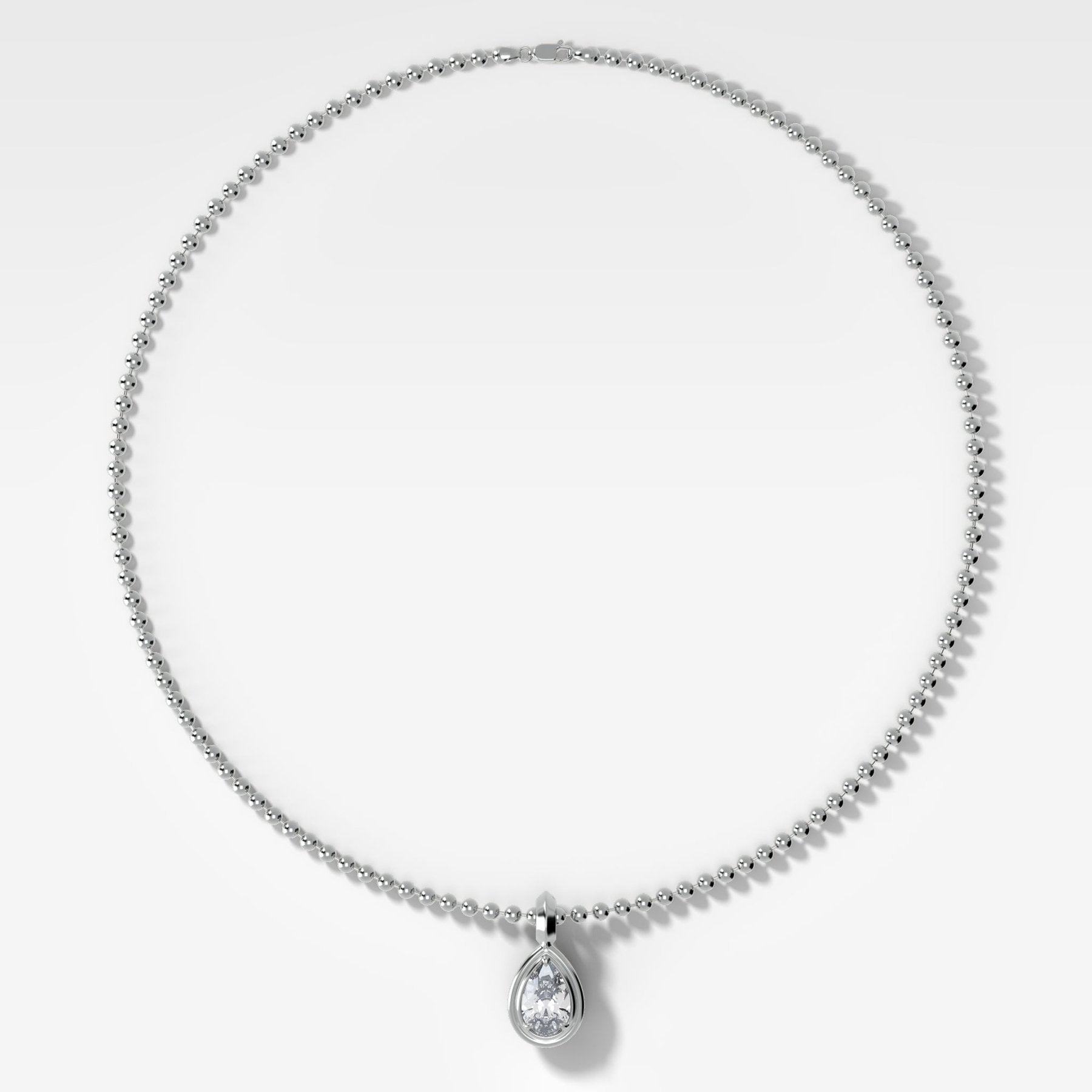 Double Bezel Pear Attachable Diamond Pendant With Beaded Chain (3mm)