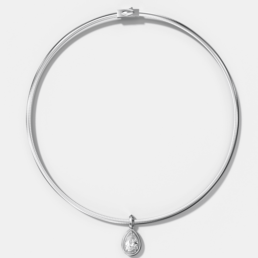 Double Bezel Pear Attachable Diamond Pendant With Reversible Omega Chain (3mm)