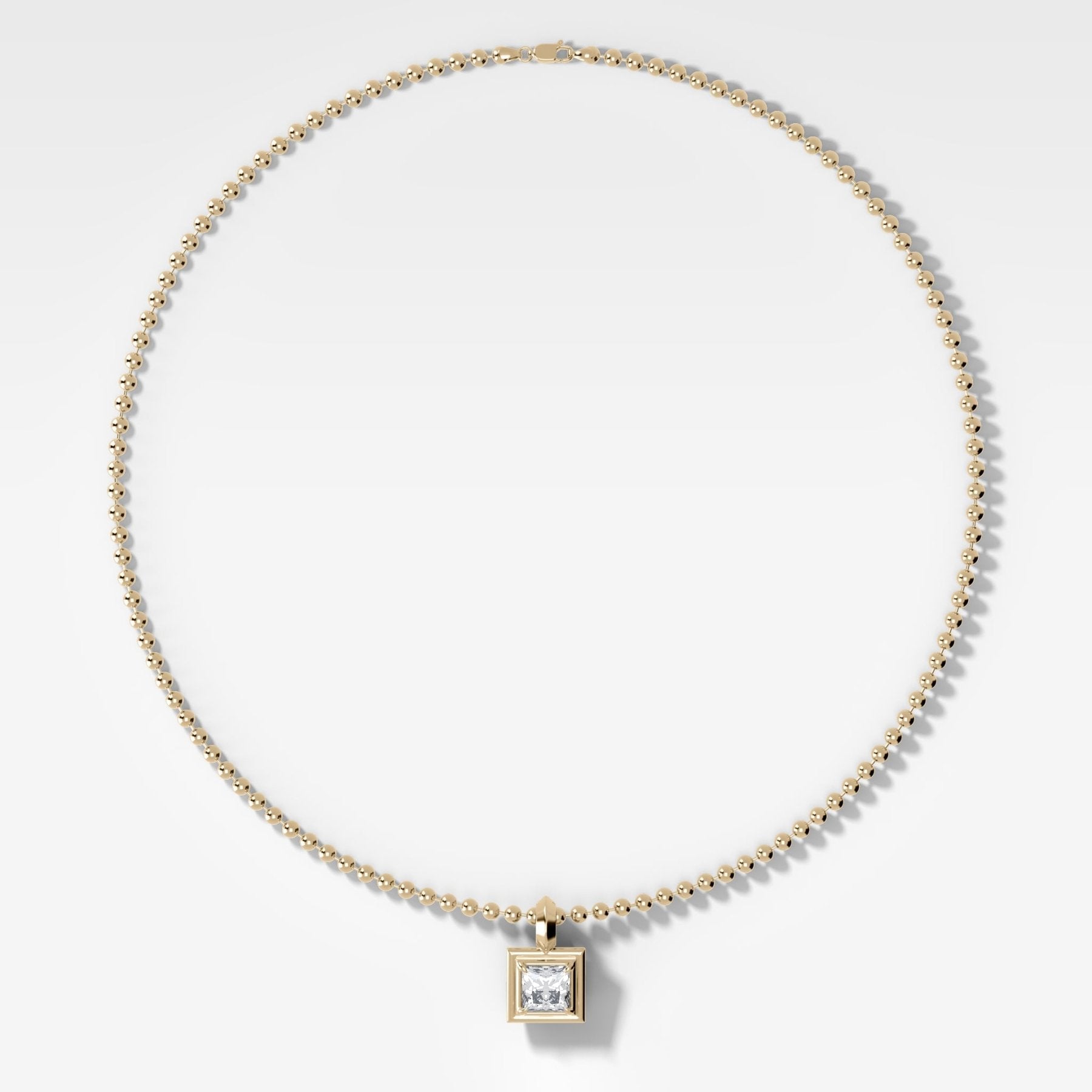 Double Bezel Princess Attachable Diamond Pendant With Beaded Chain (3mm)