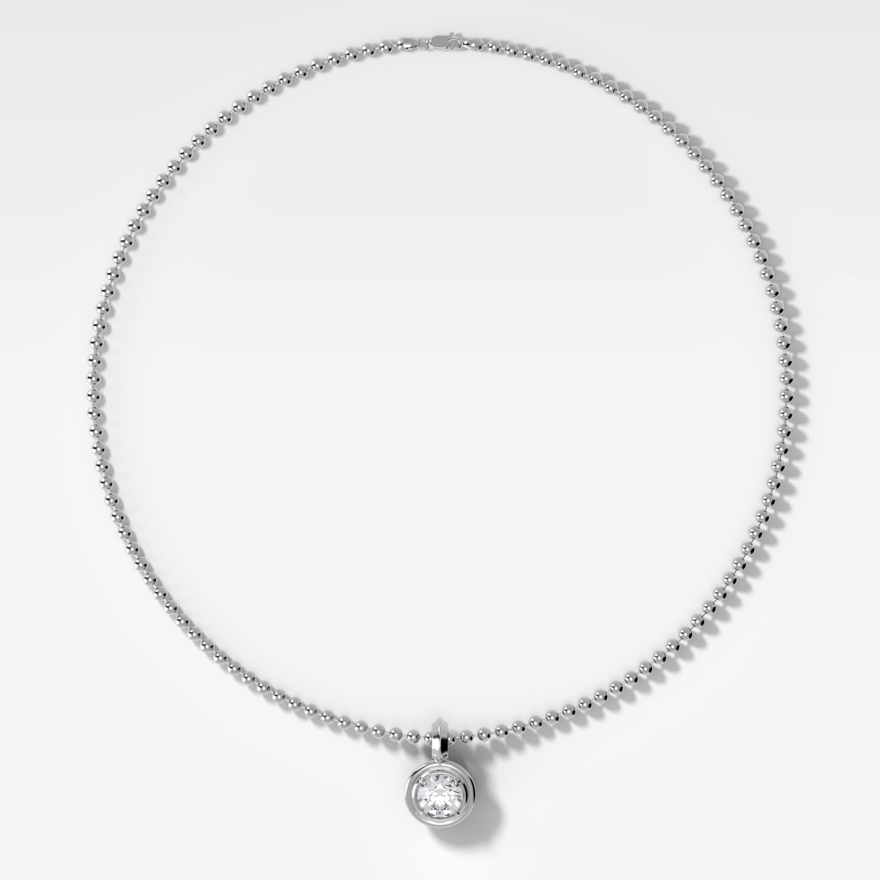 Double Bezel Round Attachable Diamond Pendant With Beaded Chain (3mm)
