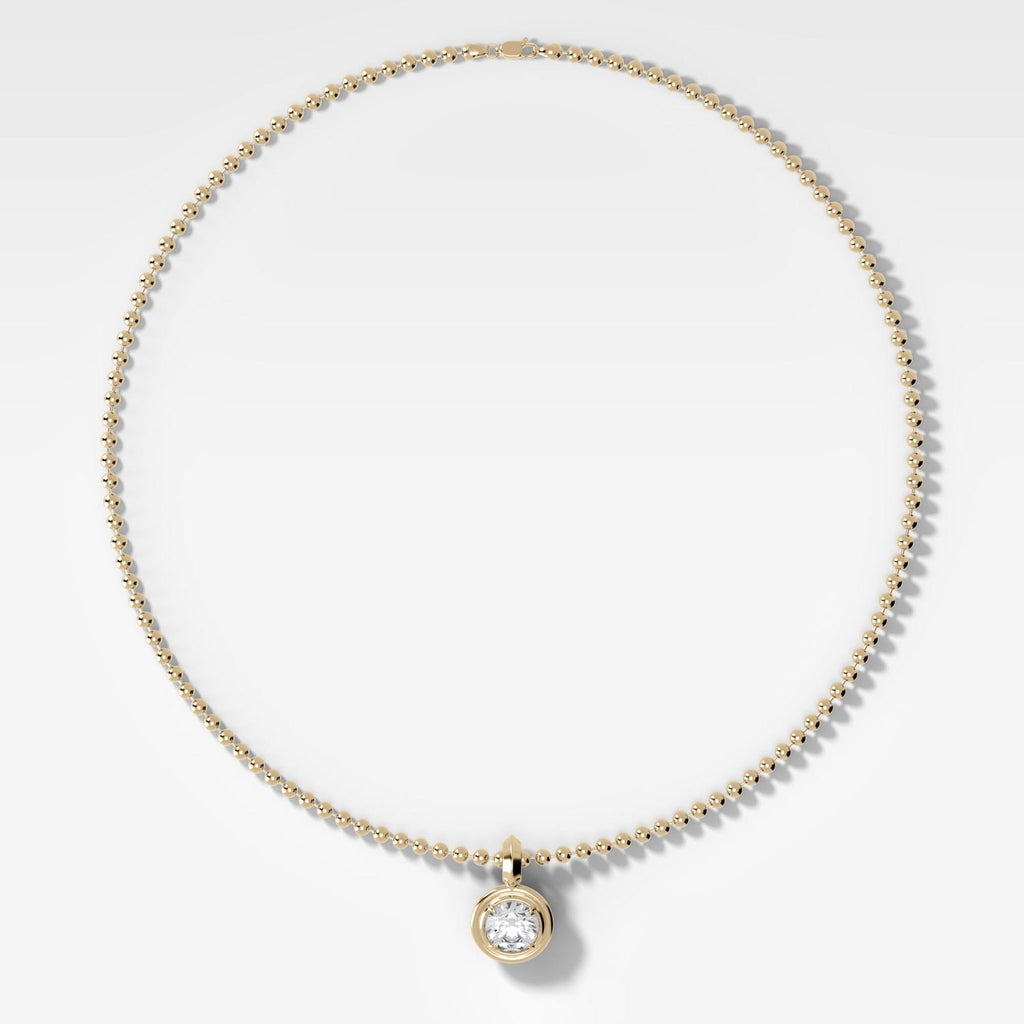 Double Bezel Round Attachable Diamond Pendant With Beaded Chain (3mm)