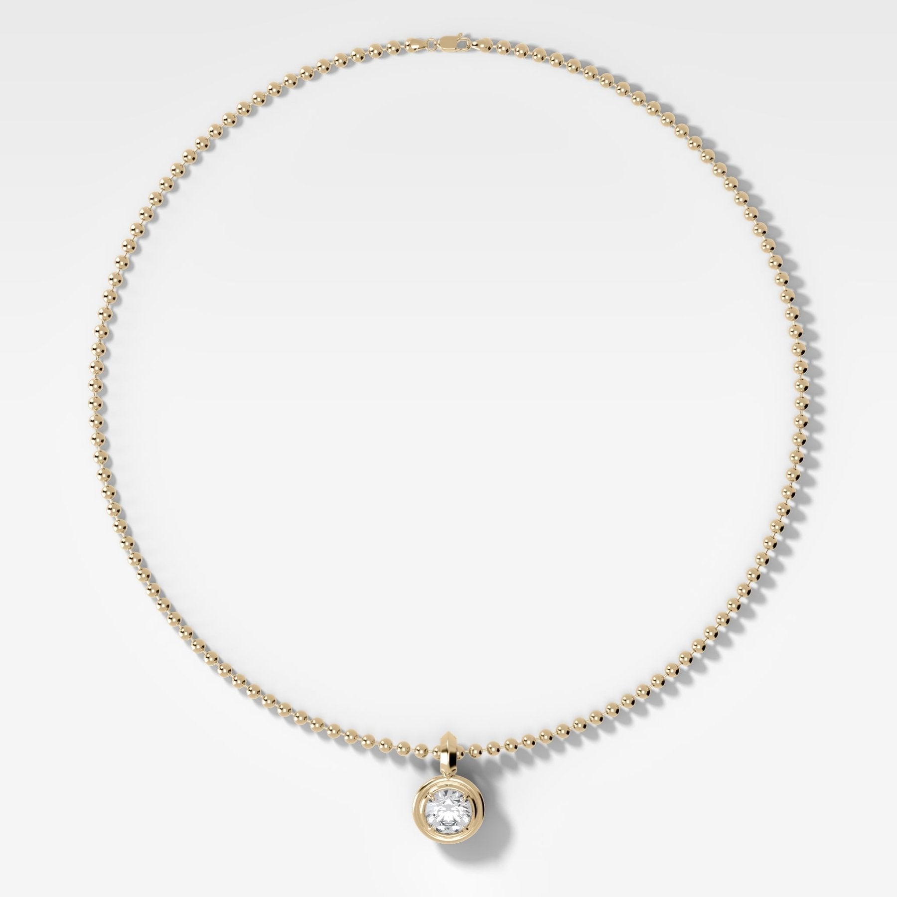 Double Bezel Round Attachable Diamond Pendant With Beaded Chain (3mm)
