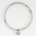 Double Bezel Round Attachable Diamond Pendant With Paperclip Chain (6.2mm)