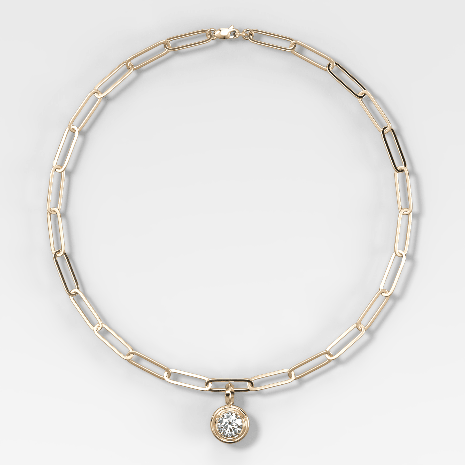 Double Bezel Round Attachable Diamond Pendant With Paperclip Chain (6.2mm)