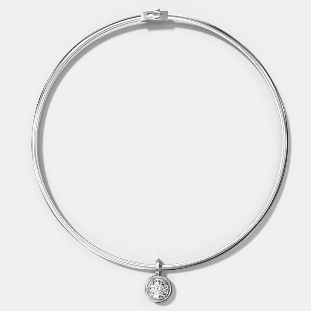 Double Bezel Round Attachable Diamond Pendant With Reversible Omega Chain (3mm)