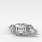 Double Lotus Half Bezel Engagement Ring With Asscher Cut Diamond