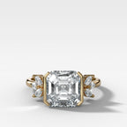 Double Lotus Half Bezel Engagement Ring With Asscher Cut Diamond