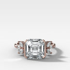 Double Lotus Half Bezel Engagement Ring With Asscher Cut Diamond