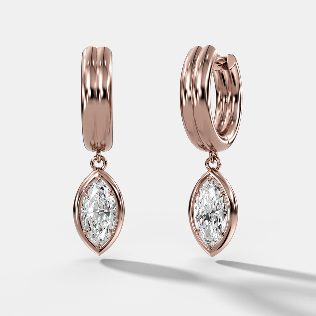 Double Ridge Club Drop Huggies with Marquise Cut Diamonds