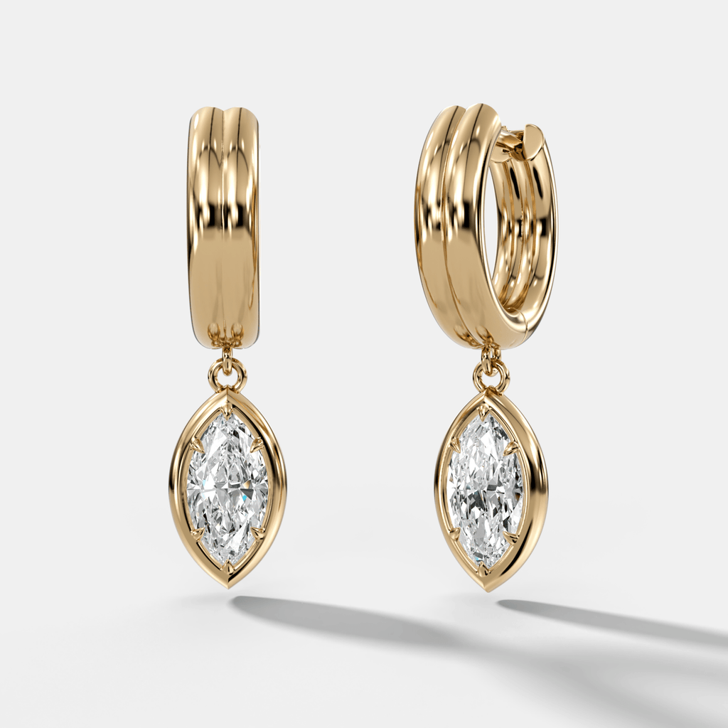 Double Ridge Club Drop Huggies with Marquise Cut Diamonds