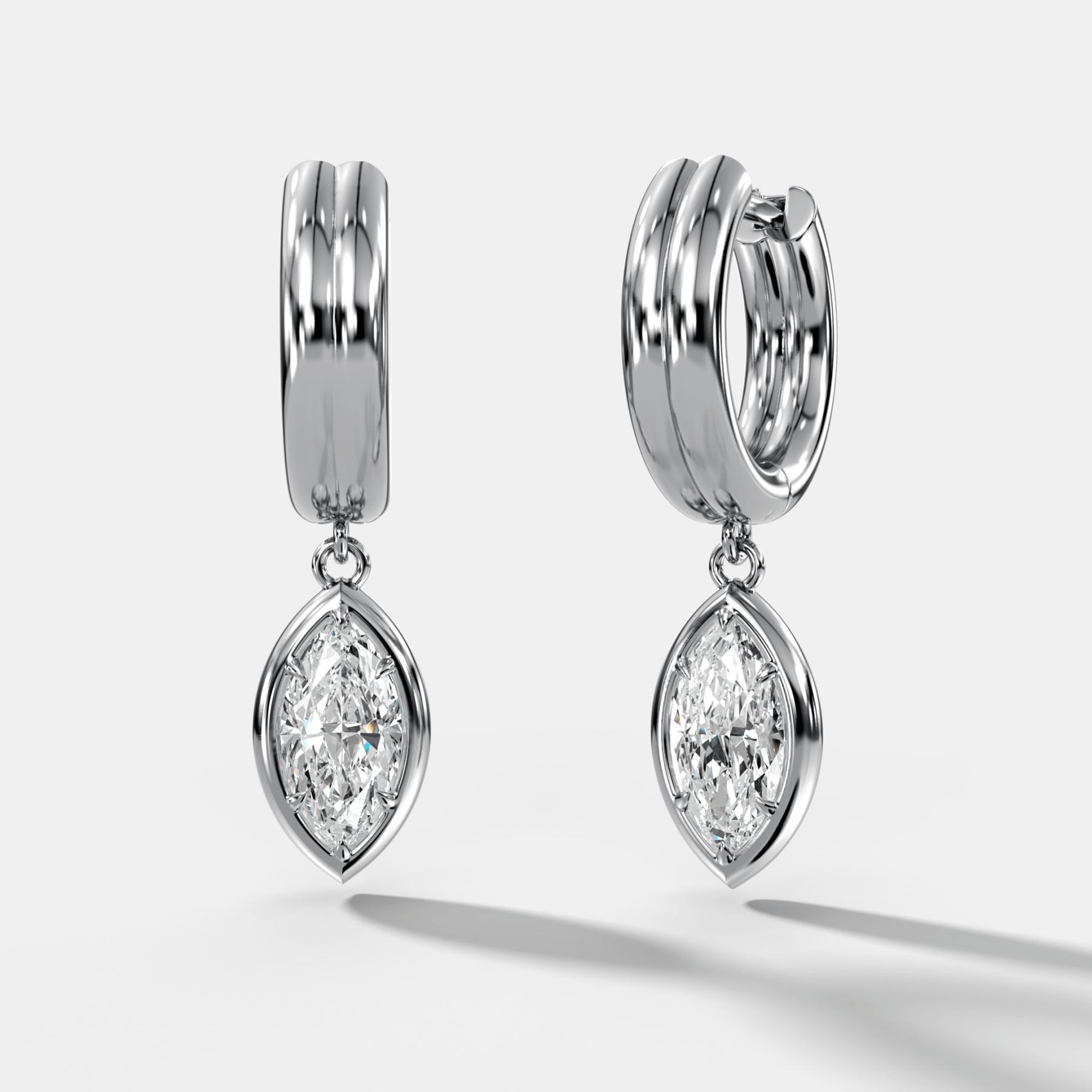Double Ridge Club Drop Huggies with Marquise Cut Diamonds
