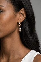 Double Ridge Club Drop Huggies with Marquise Cut Diamonds