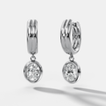 Double Ridge Club Drop Huggies with Oval Cut Diamonds