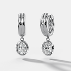 Double Ridge Club Drop Huggies with Oval Cut Diamonds