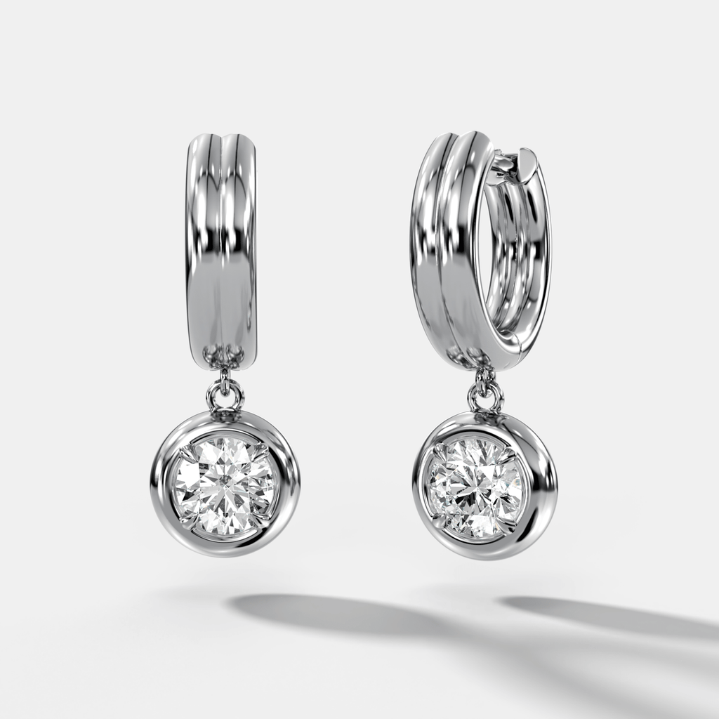 Double Ridge Club Drop Huggies with Round Cut Diamonds