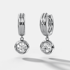 Double Ridge Club Drop Huggies with Round Cut Diamonds