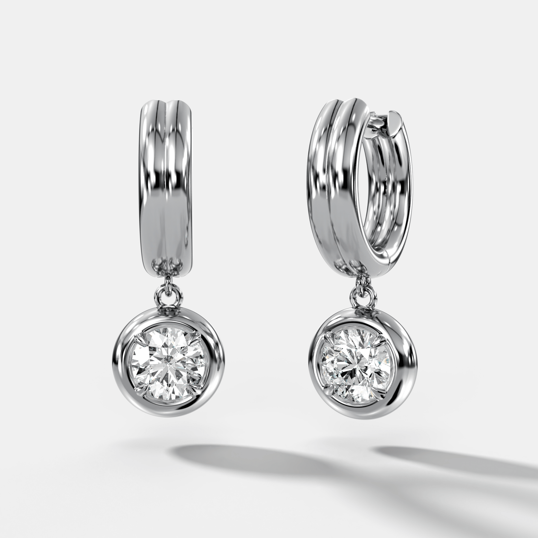 Double Ridge Club Drop Huggies with Round Cut Diamonds