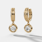Double Ridge Club Drop Huggies with Round Cut Diamonds