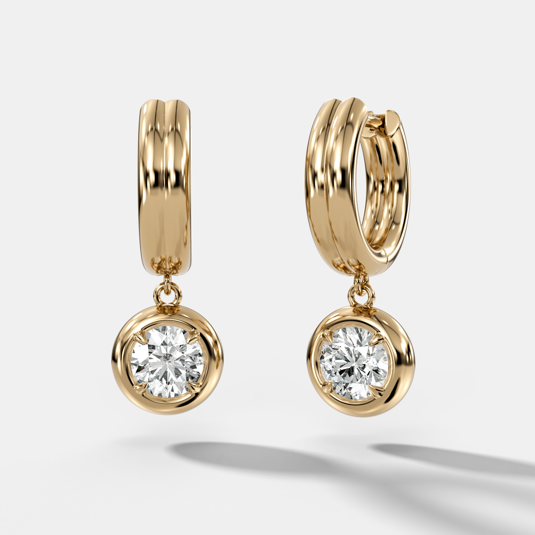 Double Ridge Club Drop Huggies with Round Cut Diamonds