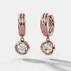 Double Ridge Club Drop Huggies with Round Cut Diamonds
