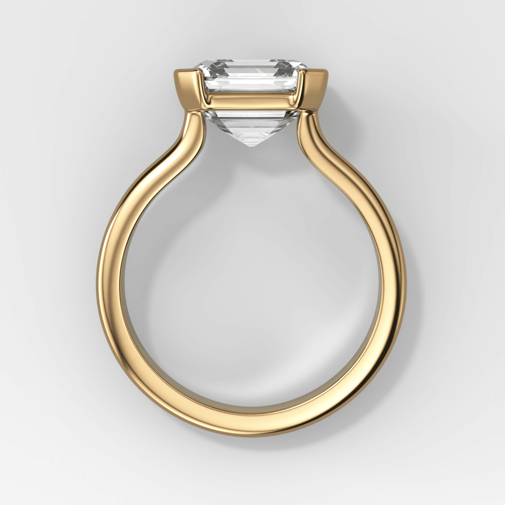 Double Row East West Half Bezel Solitaire Engagement Ring With Asscher Cut Diamond