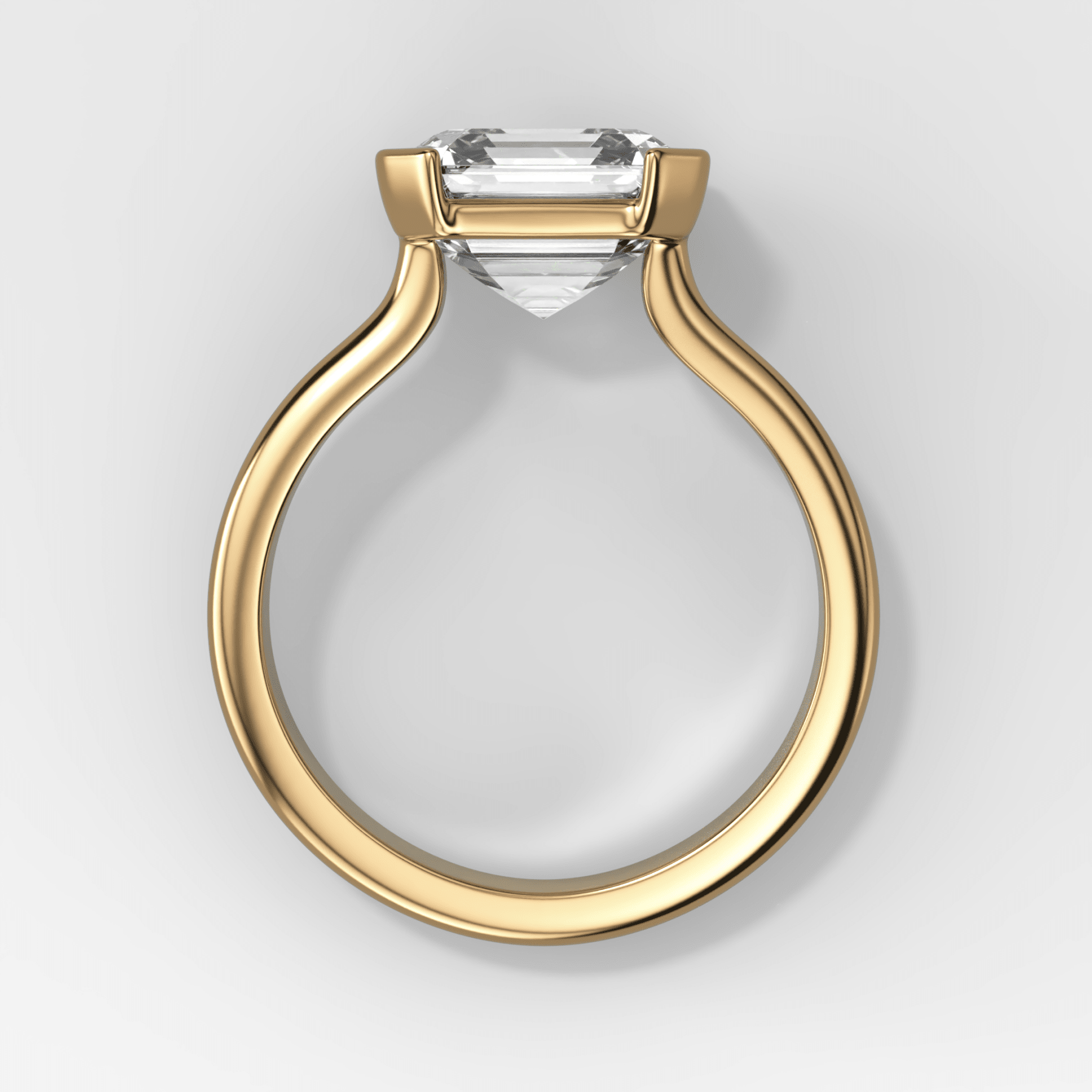 Double Row East West Half Bezel Solitaire Engagement Ring With Asscher Cut Diamond