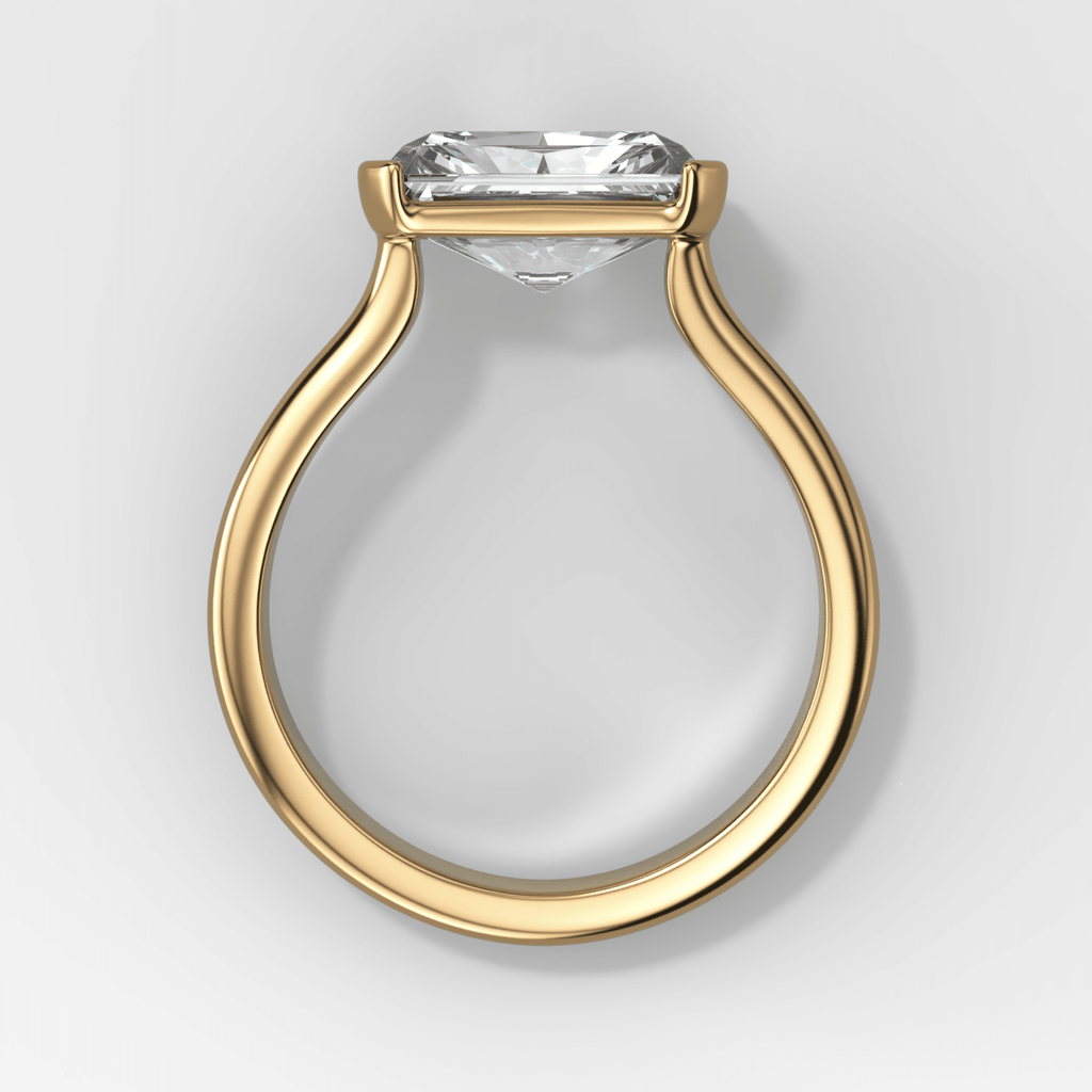 Double Row East West Half Bezel Solitaire Engagement Ring With Elongated Radiant Cut Diamond