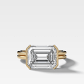Double Row East West Half Bezel Solitaire Engagement Ring With 4.03ct Emerald Cut Diamond
