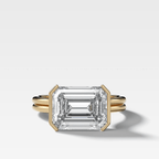 Double Row East West Half Bezel Solitaire Engagement Ring With 4.03ct Emerald Cut Diamond