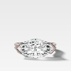 Double Row East West Half Bezel Solitaire Engagement Ring With Marquise Cut Diamond