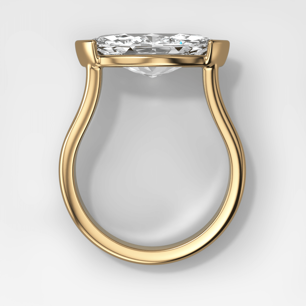 Double Row East West Half Bezel Solitaire Engagement Ring With Marquise Cut Diamond
