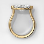 Double Row East West Half Bezel Solitaire Engagement Ring With Marquise Cut Diamond