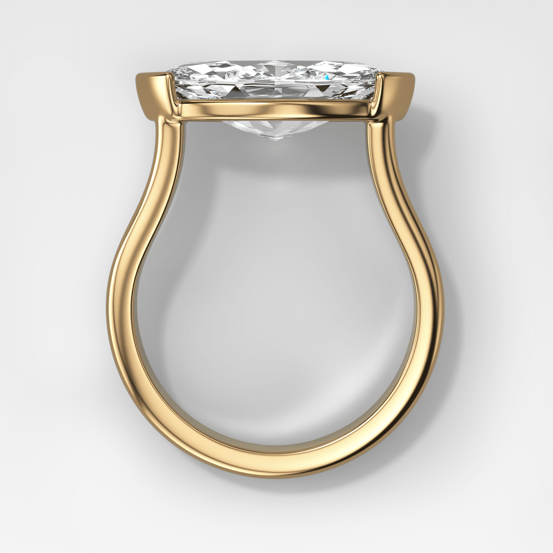 Double Row East West Half Bezel Solitaire Engagement Ring With Marquise Cut Diamond