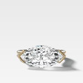 Double Row East West Half Bezel Solitaire Engagement Ring With Marquise Cut Diamond