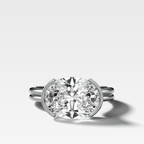 Double Row East West Half Bezel Solitaire Engagement Ring With Oval Cut Diamond