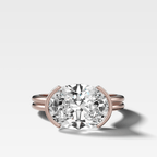 Double Row East West Half Bezel Solitaire Engagement Ring With Oval Cut Diamond