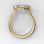 Double Row East West Half Bezel Solitaire Engagement Ring With Oval Cut Diamond
