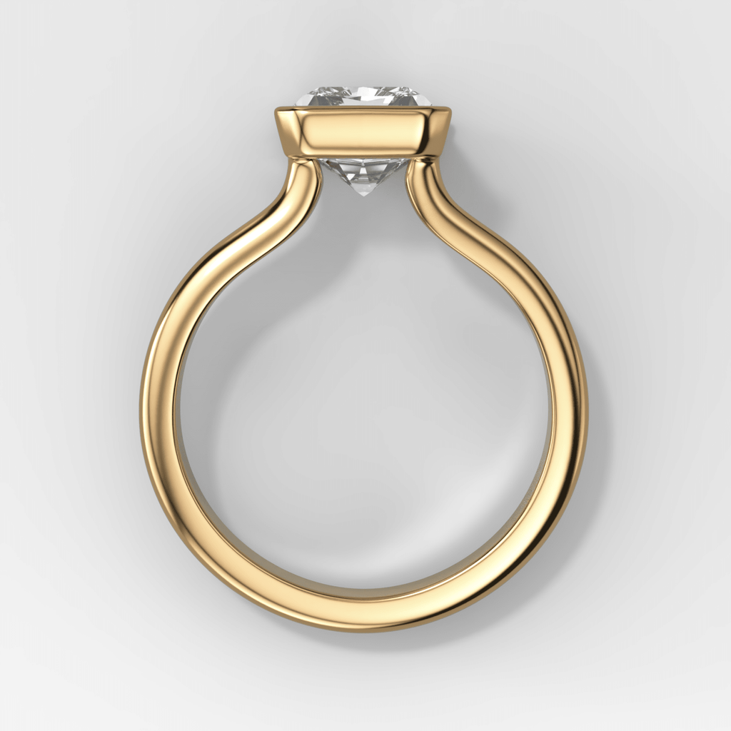 Double Row Half Bezel Solitaire Engagement Ring With Elongated Radiant Cut Diamond