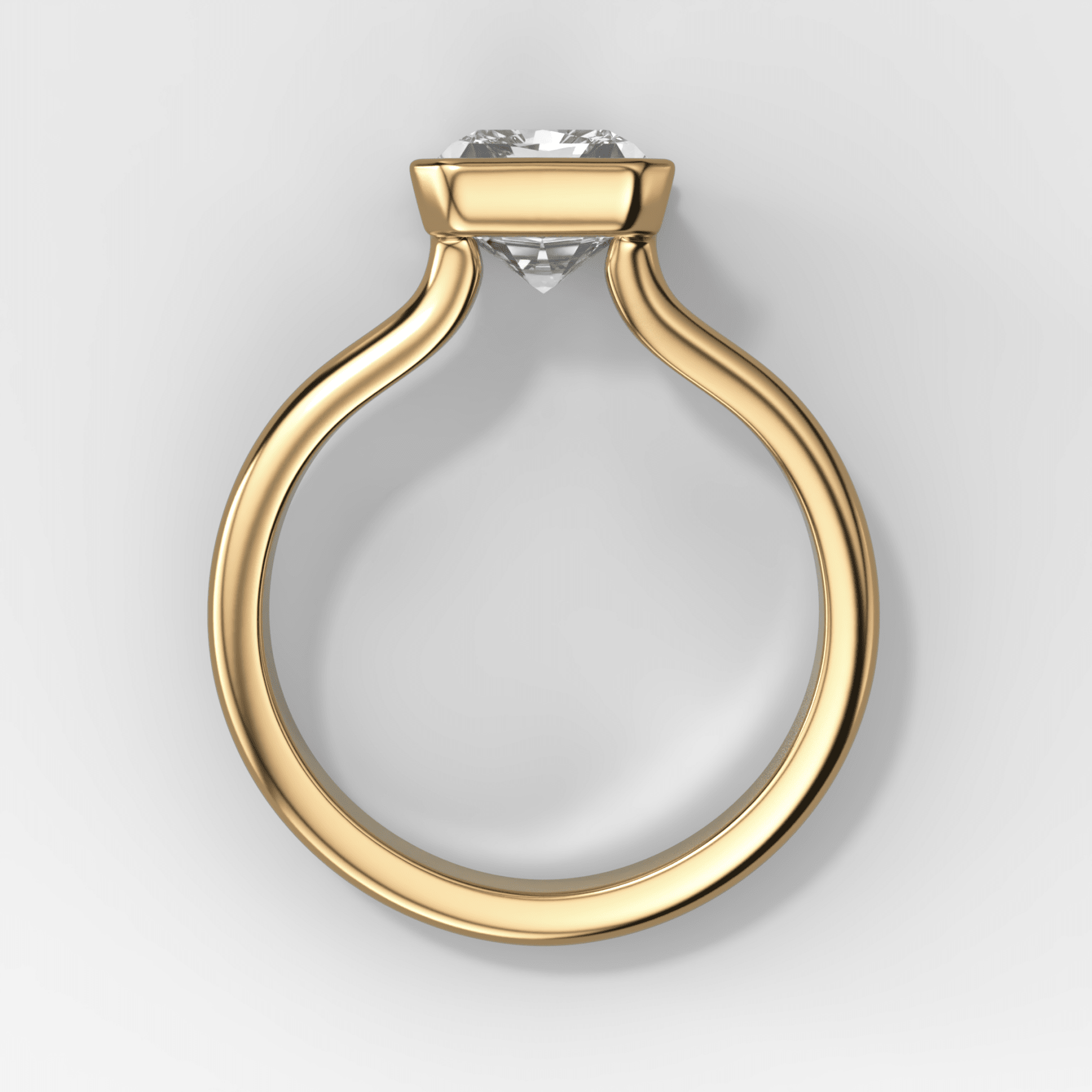 Double Row Half Bezel Solitaire Engagement Ring With Elongated Radiant Cut Diamond