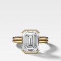 Double Row Half Bezel Solitaire Engagement Ring With Emerald Cut Diamond