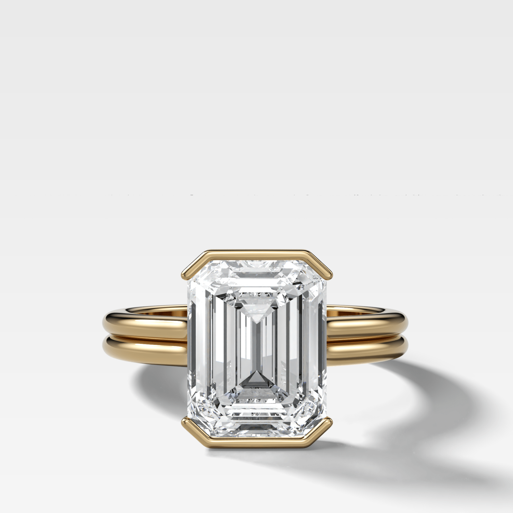 Double Row Half Bezel Solitaire Engagement Ring With Emerald Cut Diamond