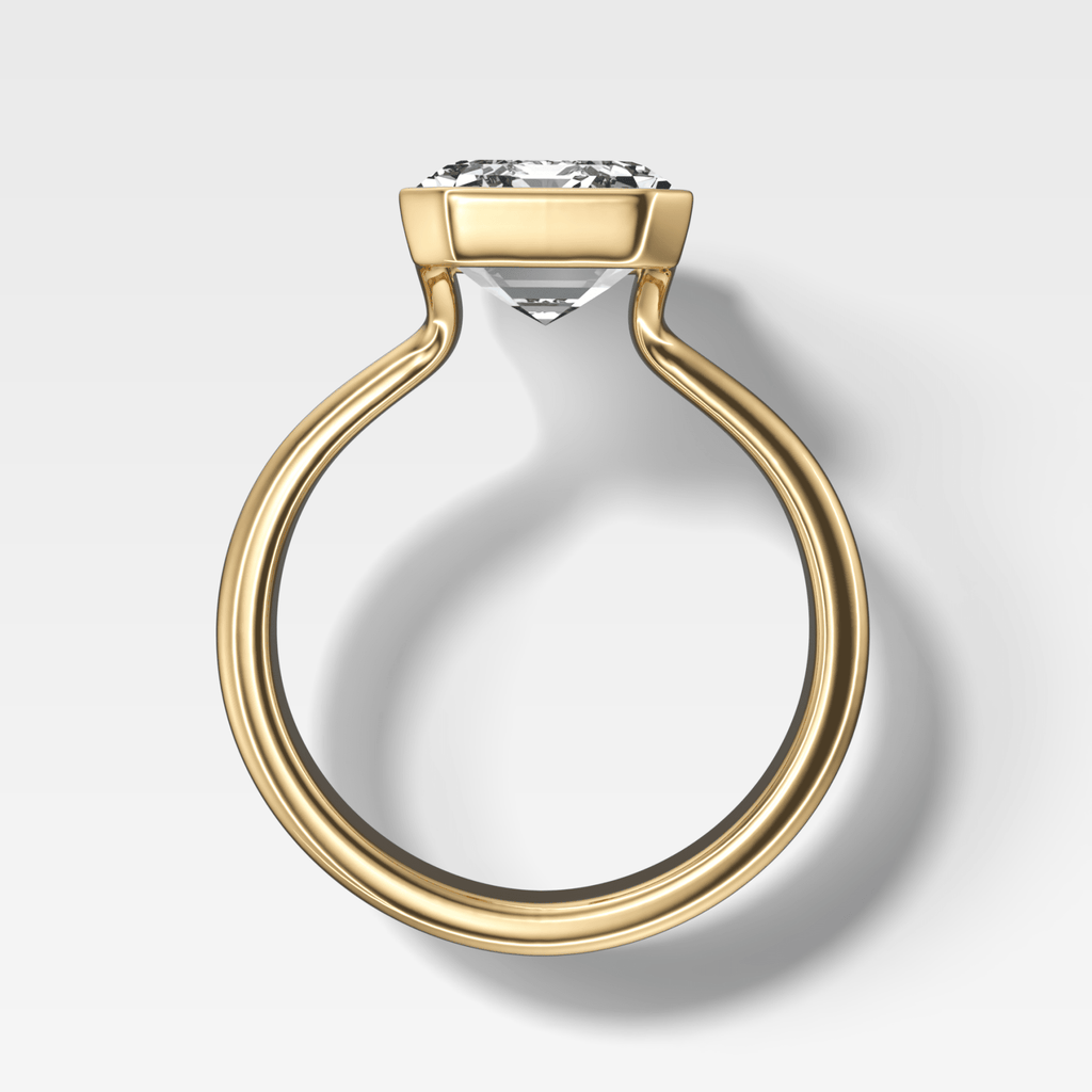Double Row Half Bezel Solitaire Engagement Ring With Emerald Cut Diamond