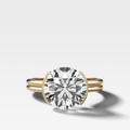 Double Row Half Bezel Solitaire Engagement Ring With Round Cut Diamond