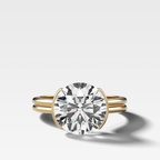 Double Row Half Bezel Solitaire Engagement Ring With Round Cut Diamond