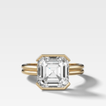 Double Row North South Half Bezel Solitaire Engagement Ring With Asscher Cut Diamond
