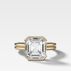 Double Row North South Half Bezel Solitaire Engagement Ring With Asscher Cut Diamond
