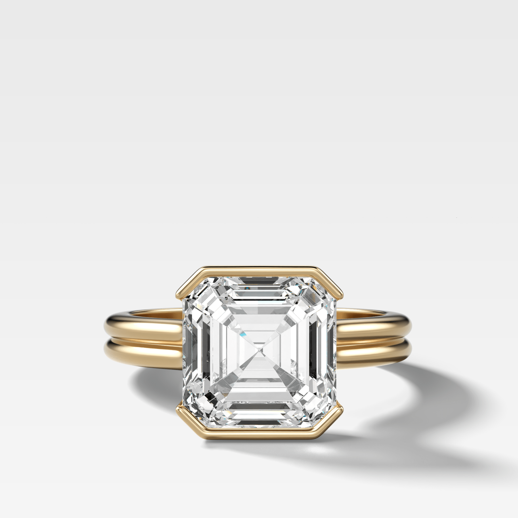 Double Row North South Half Bezel Solitaire Engagement Ring With Asscher Cut Diamond
